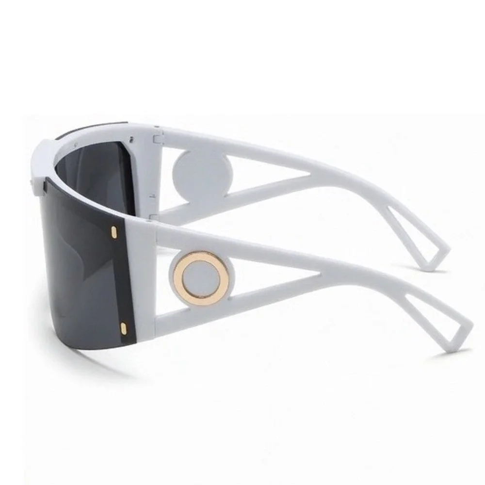 Women White‎ Shield Sunglasses Oversized Futuristic Geometric Cutout Wrap Lenses